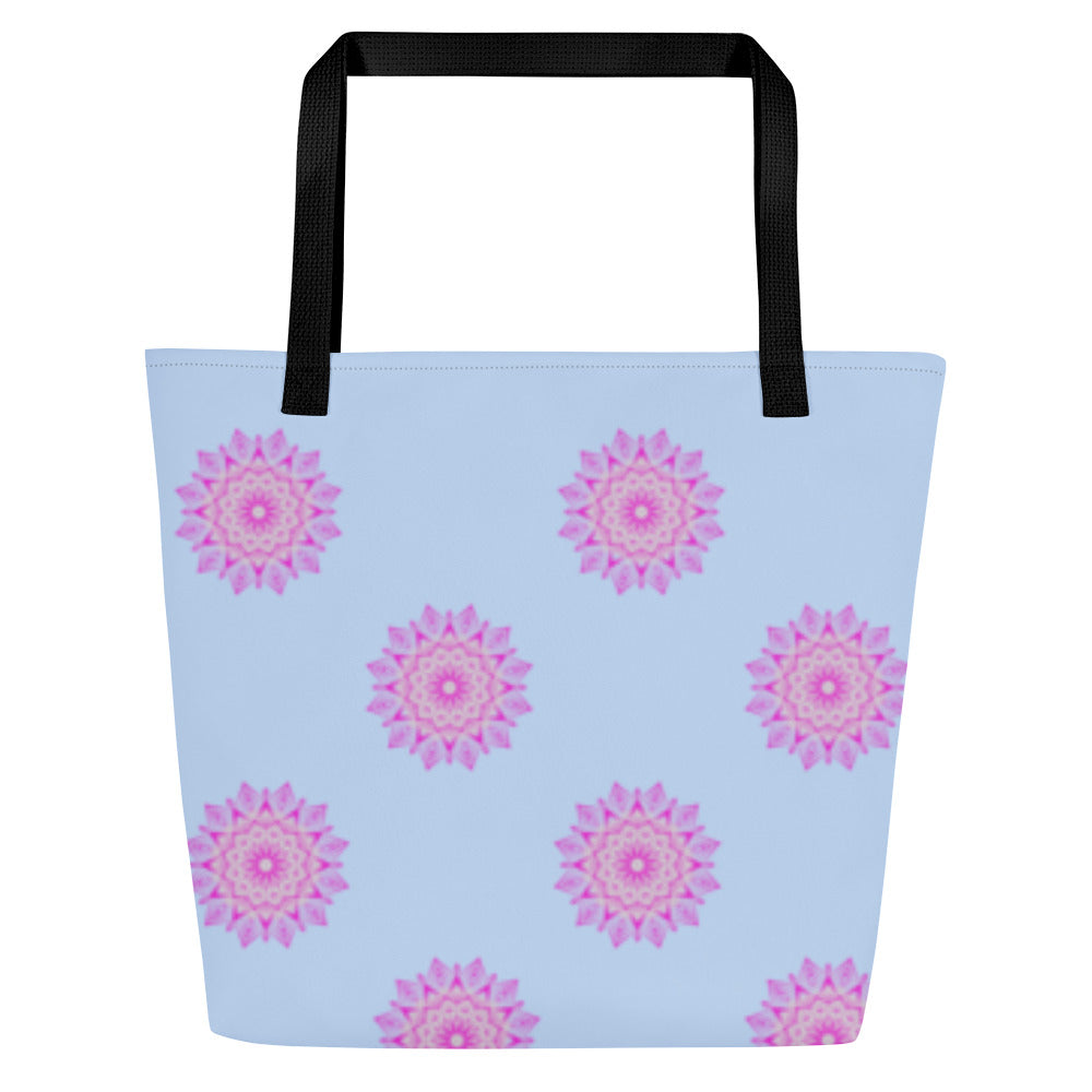 Large Mandala Logo Pastel Blue Pink All-Over Print Large Tote Bag