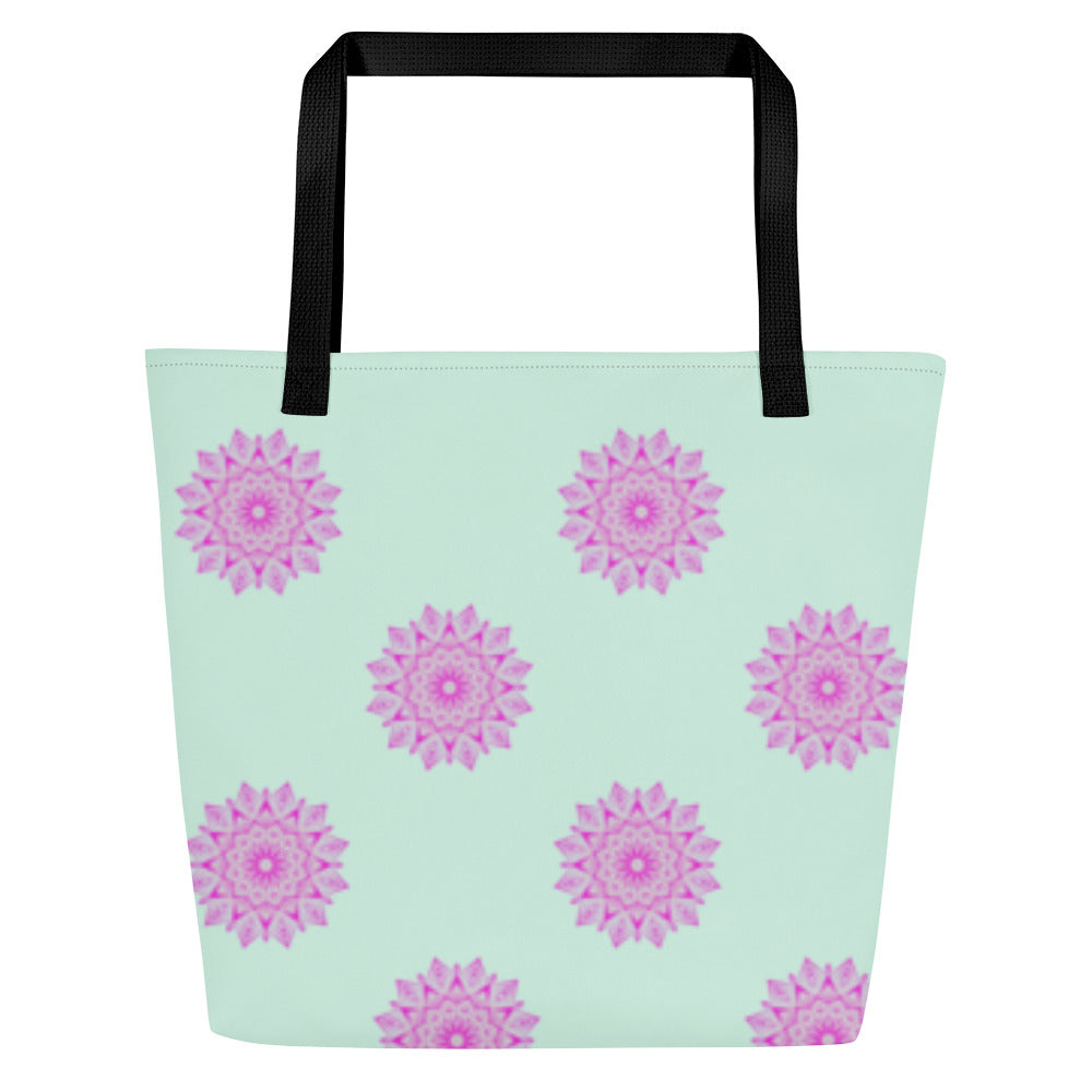 Large Mandala Logo Pastel Mint Pink All-Over Print Large Tote Bag