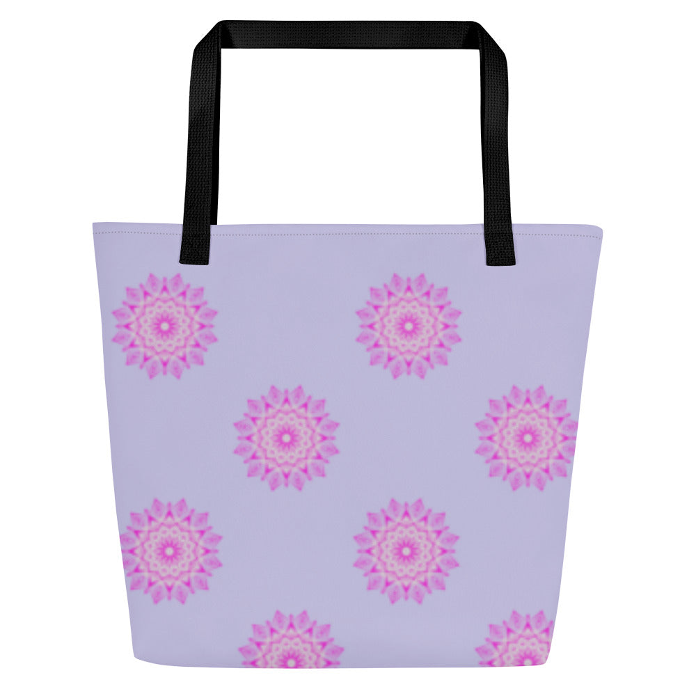 Large Mandala Logo Pastel Lilac Pink All-Over Print Large Tote Bag