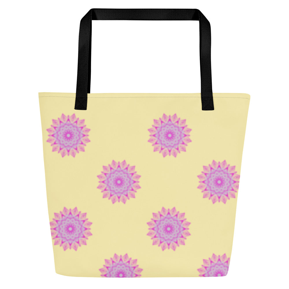 Large Mandala Logo Pastel Lemon Pink All-Over Print Large Tote Bag