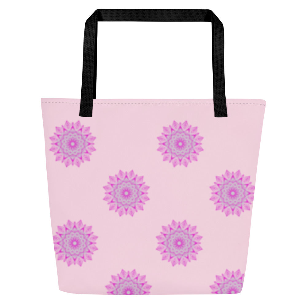 Large Mandala Logo Pastel Pink Pink All-Over Print Large Tote Bag