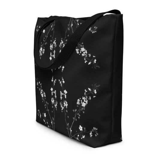 Monochrome Spring Blossom Large Tote Bag