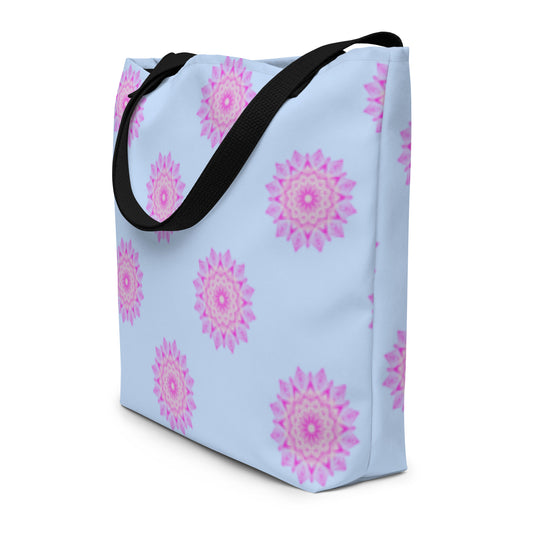 Large Mandala Logo Pastel Blue Pink All-Over Print Large Tote Bag