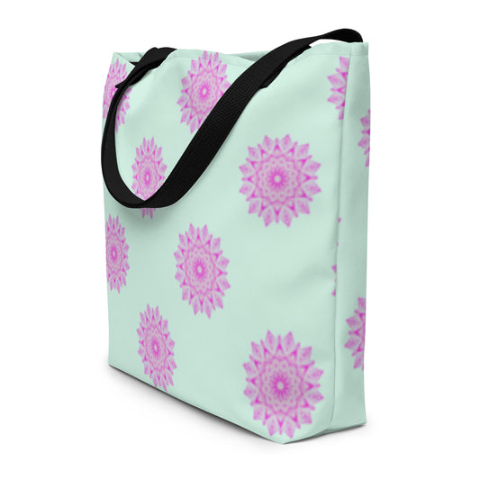 Large Mandala Logo Pastel Mint Pink All-Over Print Large Tote Bag