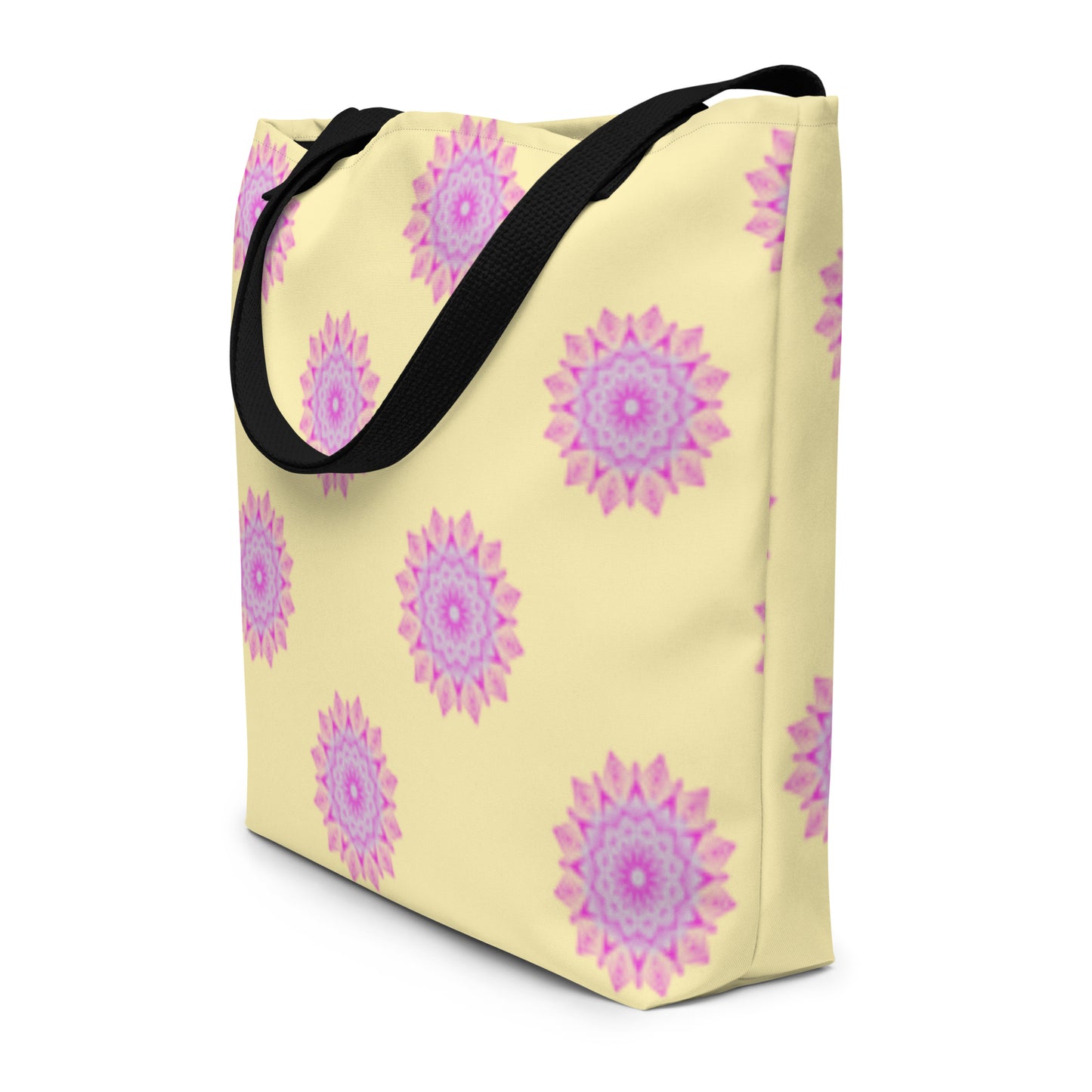 Large Mandala Logo Pastel Lemon Pink All-Over Print Large Tote Bag