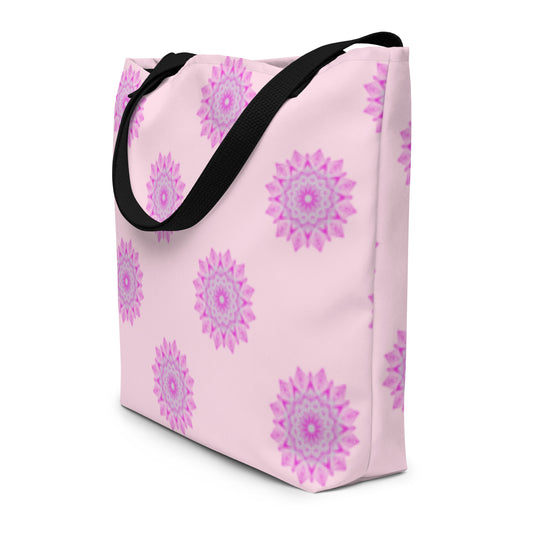 Large Mandala Logo Pastel Pink Pink All-Over Print Large Tote Bag