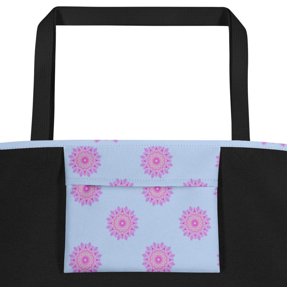 Large Mandala Logo Pastel Blue Pink All-Over Print Large Tote Bag