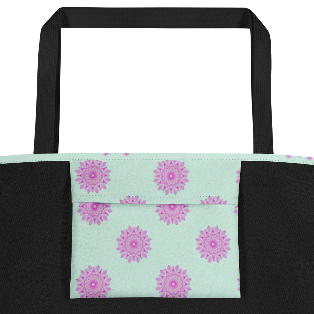 Large Mandala Logo Pastel Mint Pink All-Over Print Large Tote Bag