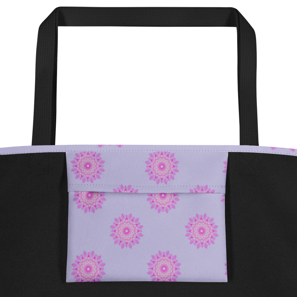 Large Mandala Logo Pastel Lilac Pink All-Over Print Large Tote Bag