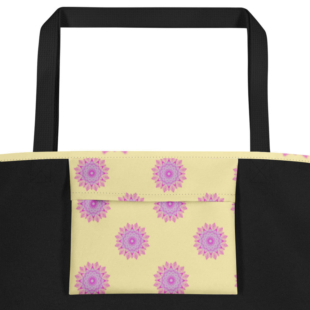 Large Mandala Logo Pastel Lemon Pink All-Over Print Large Tote Bag