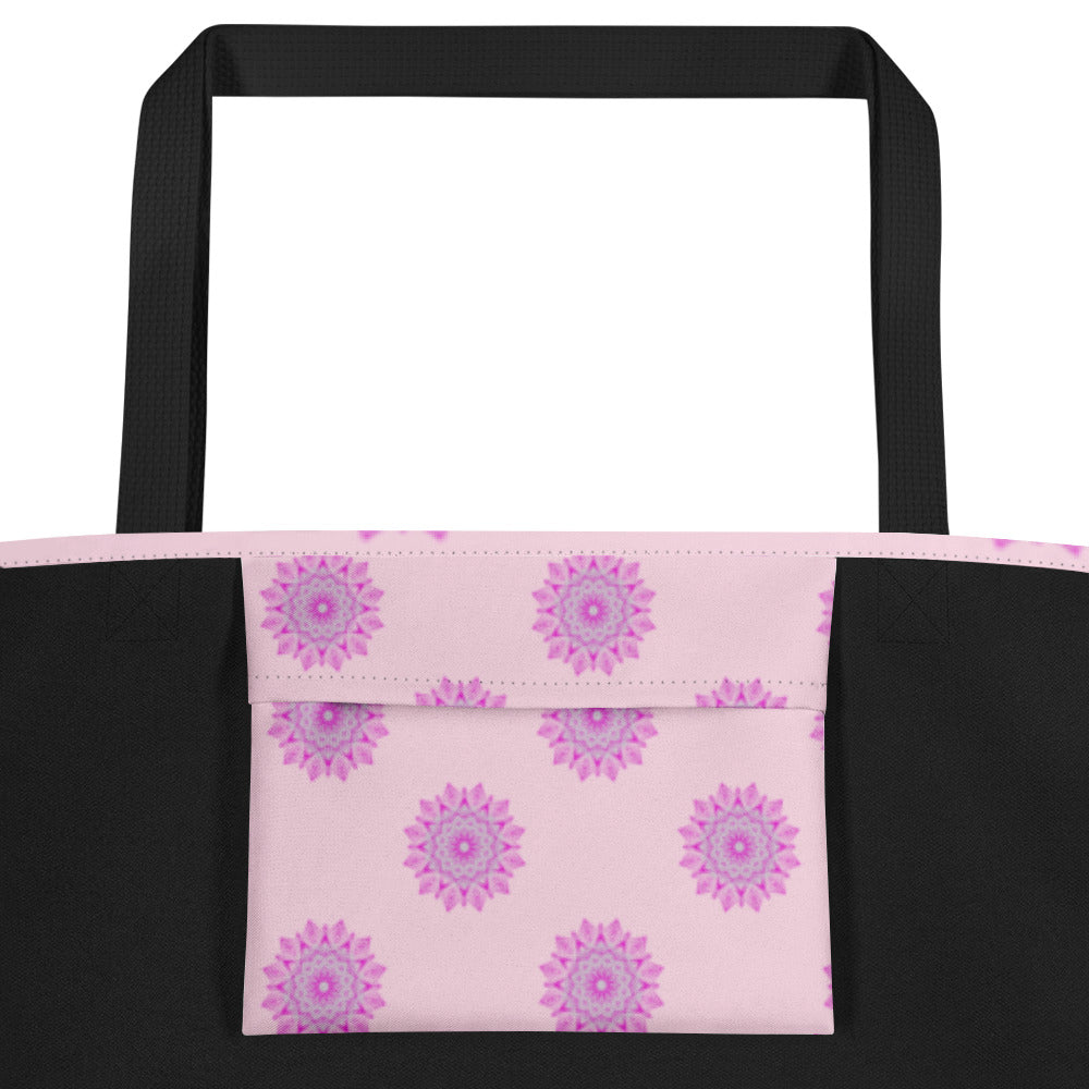 Large Mandala Logo Pastel Pink Pink All-Over Print Large Tote Bag