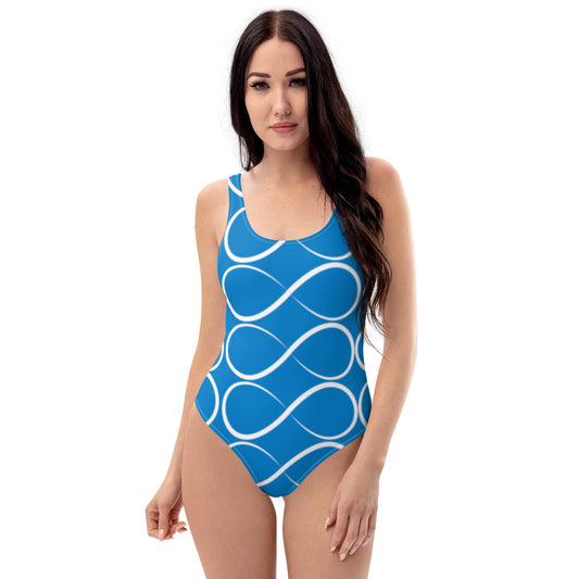 Royal Blue and White Infinity One-Piece Swimsuit