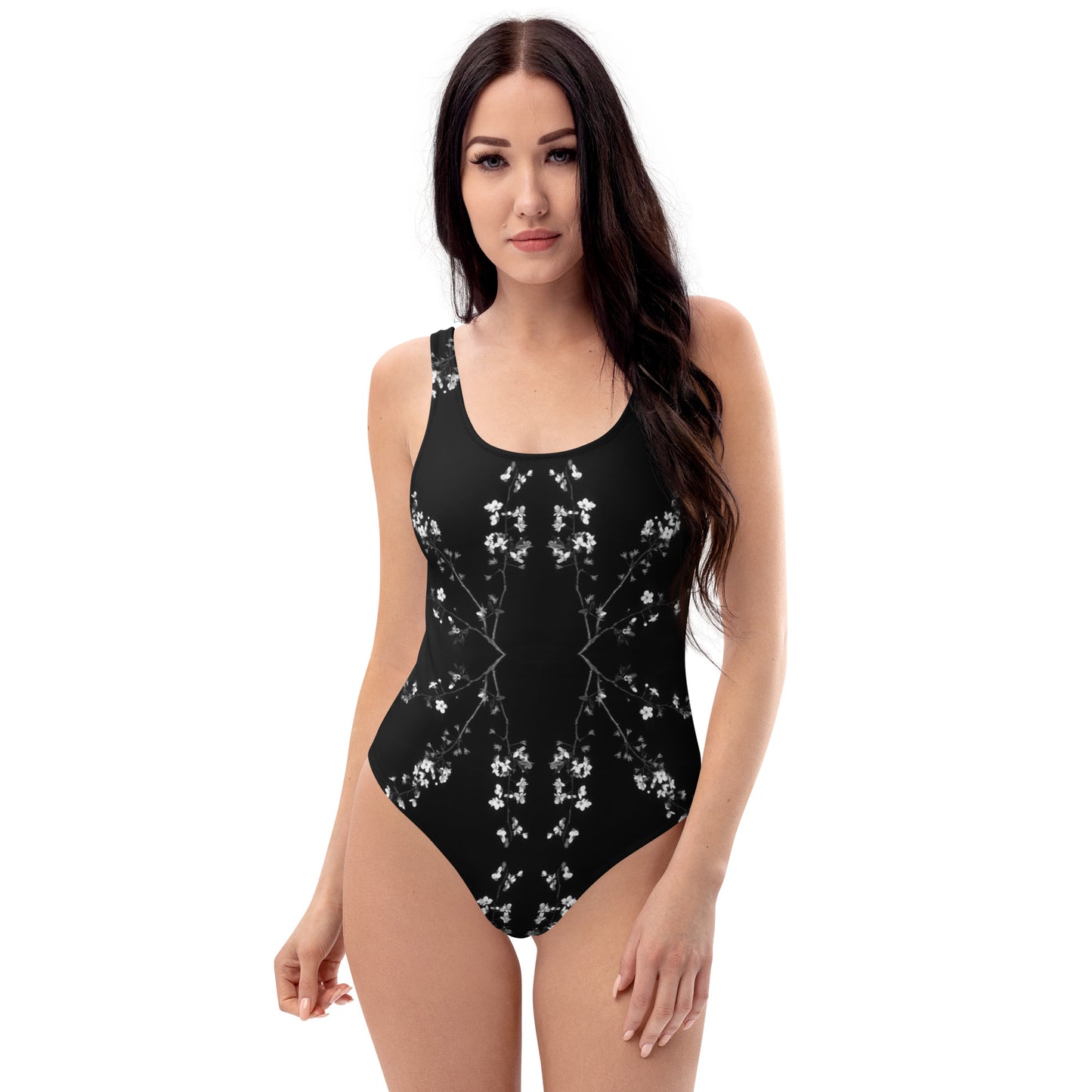 Monochrome Spring Blossom One-Piece Swimsuit