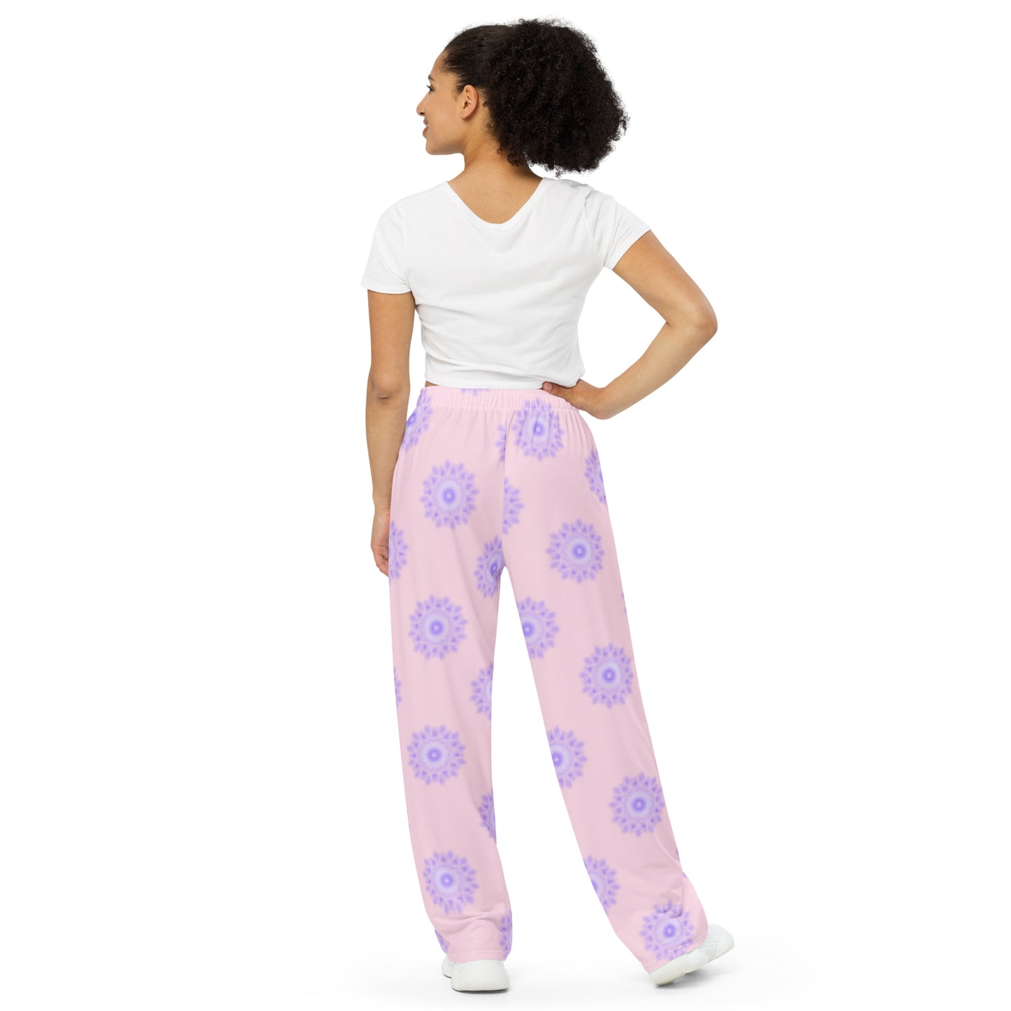 Mandala Logo Pastel Lilac Pink All-over print wide-leg pants