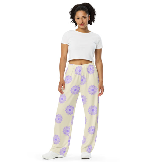 Mandala Logo Pastel Lilac Lemon All-over print wide-leg pants