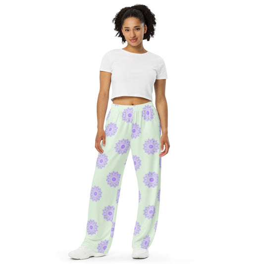 Mandala Logo Pastel Lilac Mint All-over print wide-leg pants