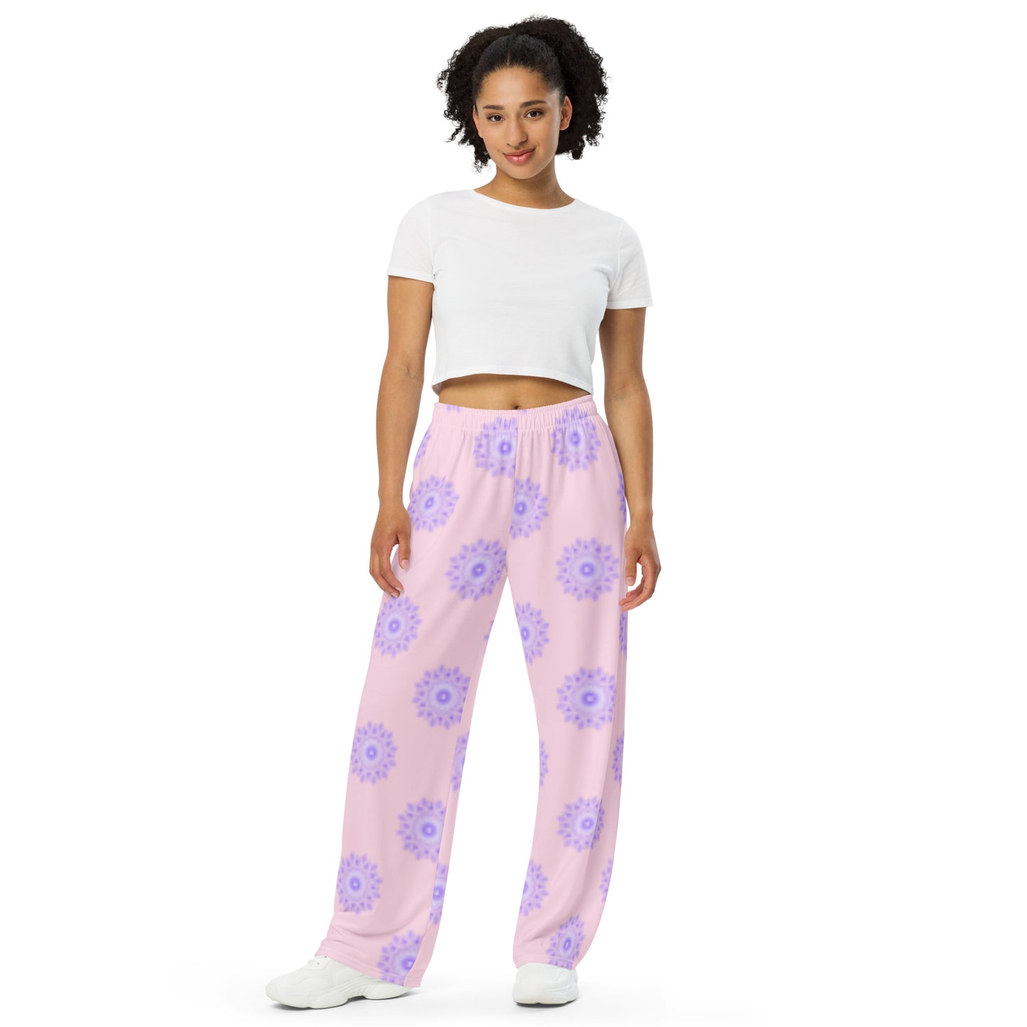 Mandala Logo Pastel Lilac Pink All-over print wide-leg pants