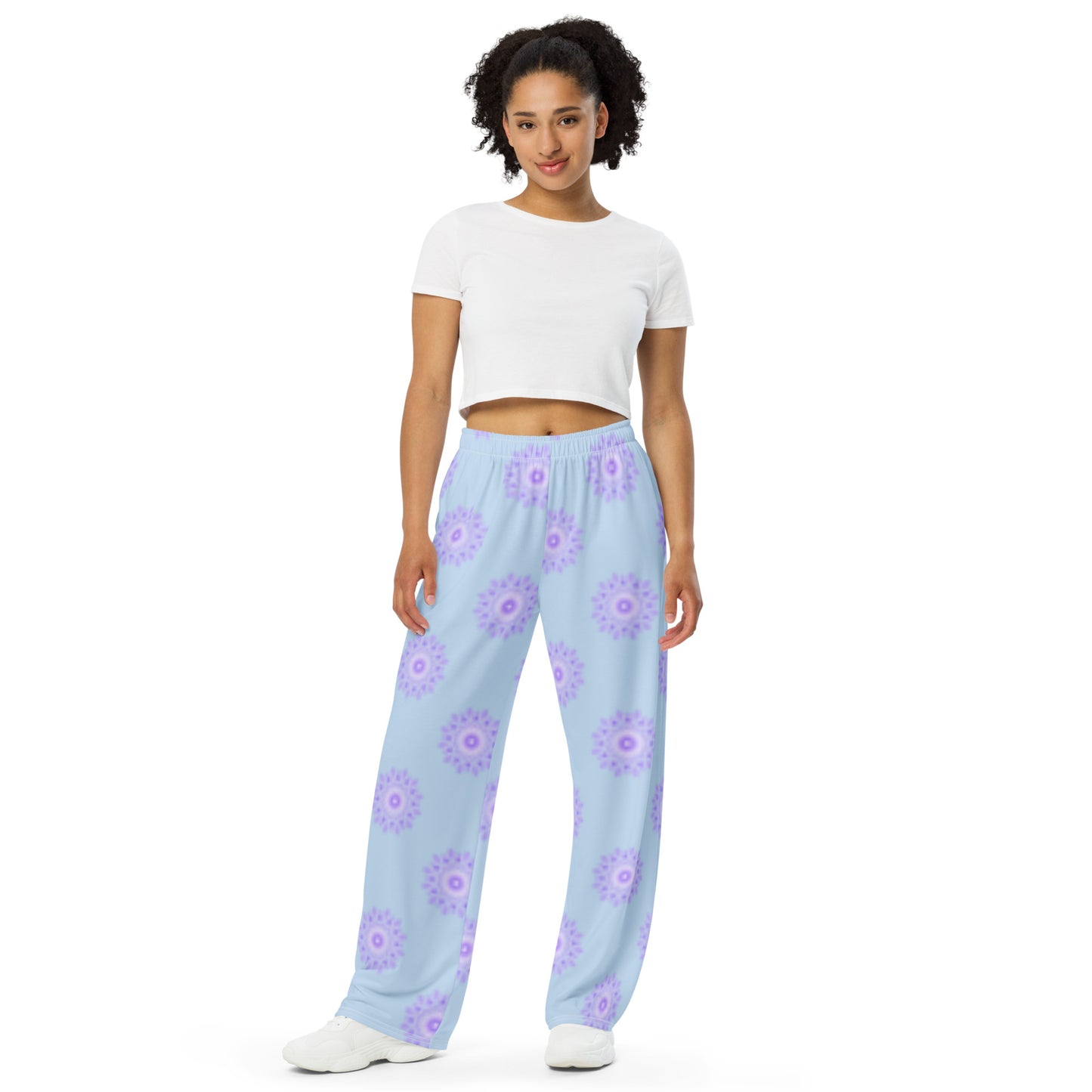 Mandala Logo Pastel Lilac Blue All-over print wide-leg pants