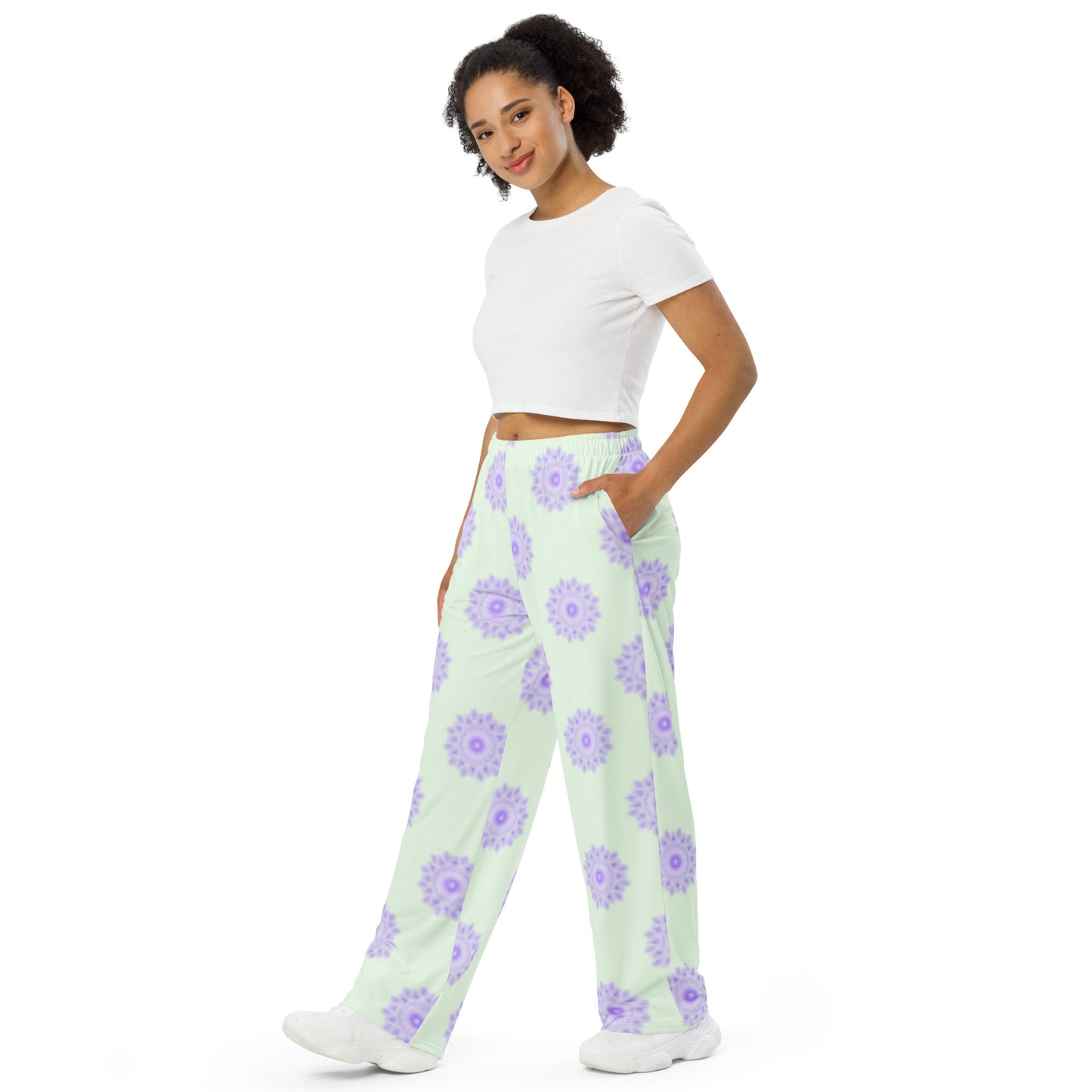 Mandala Logo Pastel Lilac Mint All-over print wide-leg pants