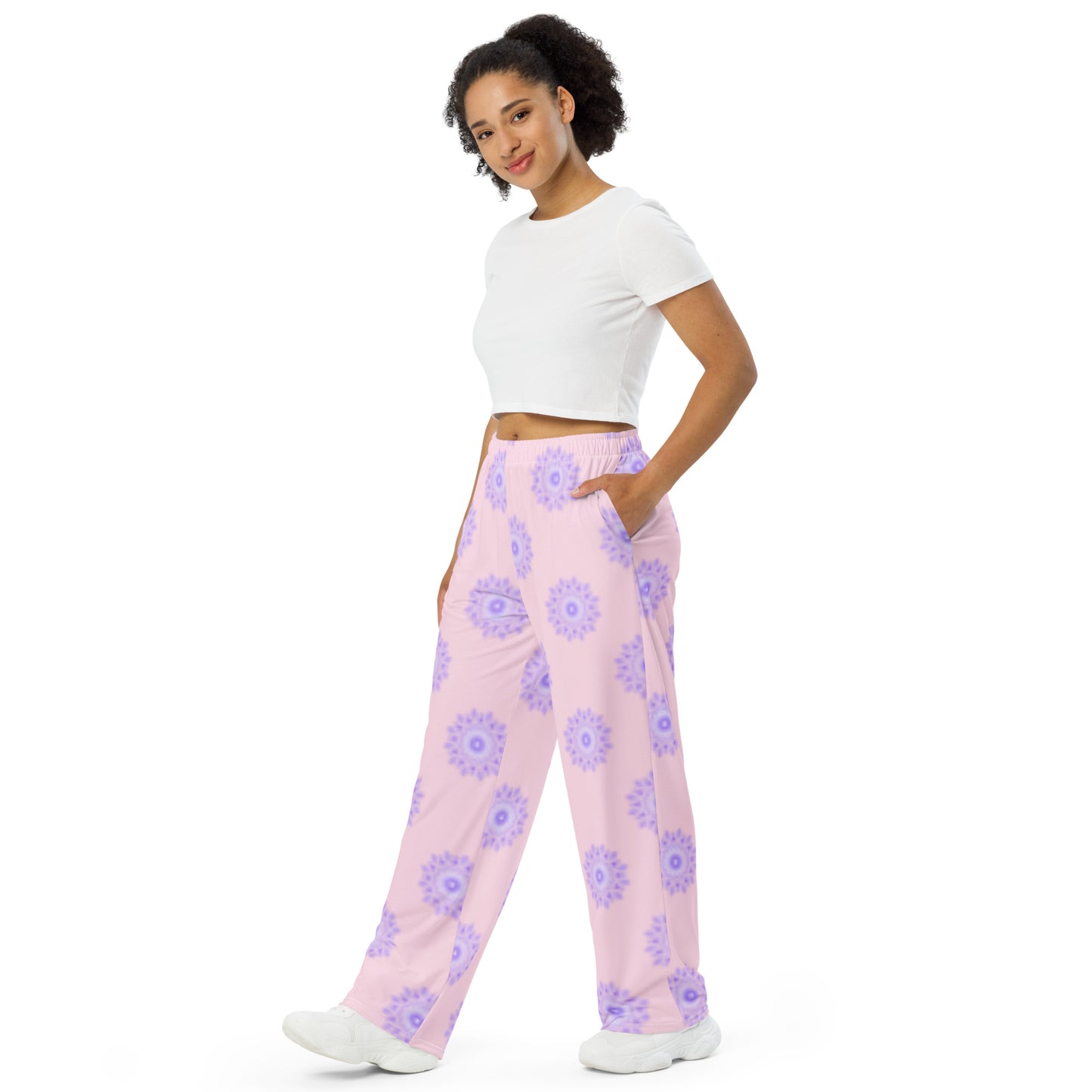 Mandala Logo Pastel Lilac Pink All-over print wide-leg pants