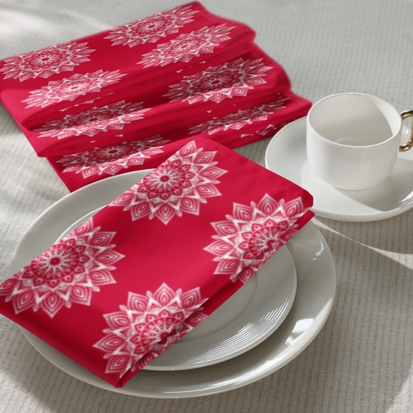 Rainbow Mandala Logo Red Cloth napkin set