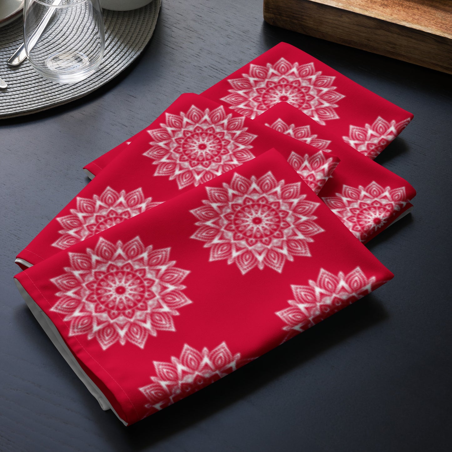 Rainbow Mandala Logo Red Cloth napkin set