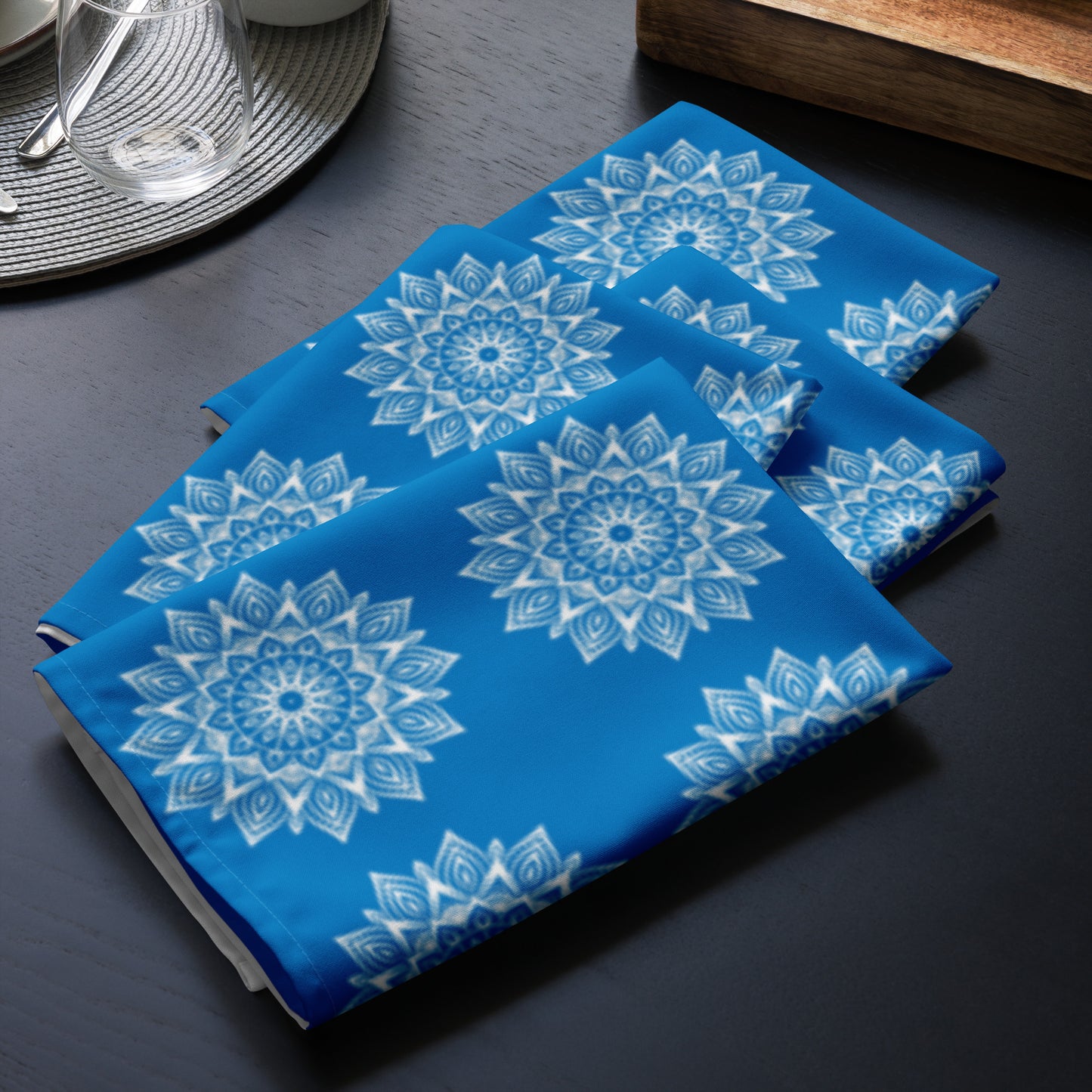 Rainbow Mandala Logo Blue Cloth napkin set