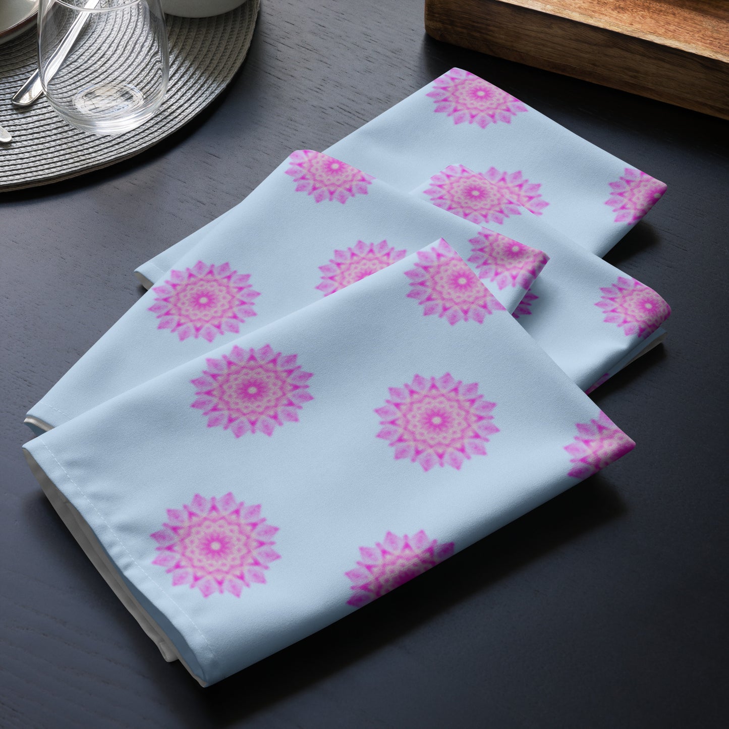 Mandala Logo Blue Pink Cloth napkin set