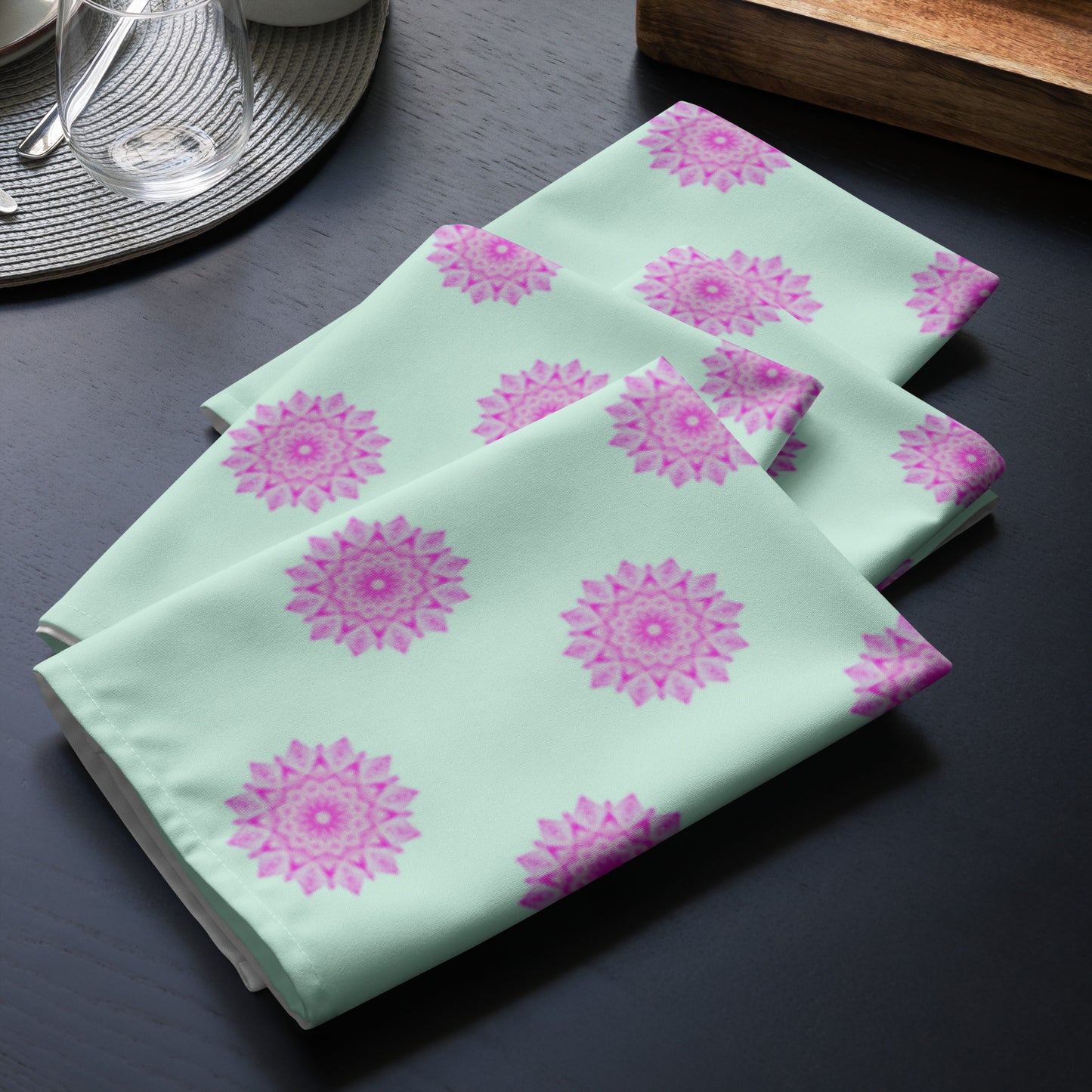 Mandala Logo Mint Pink Cloth napkin set