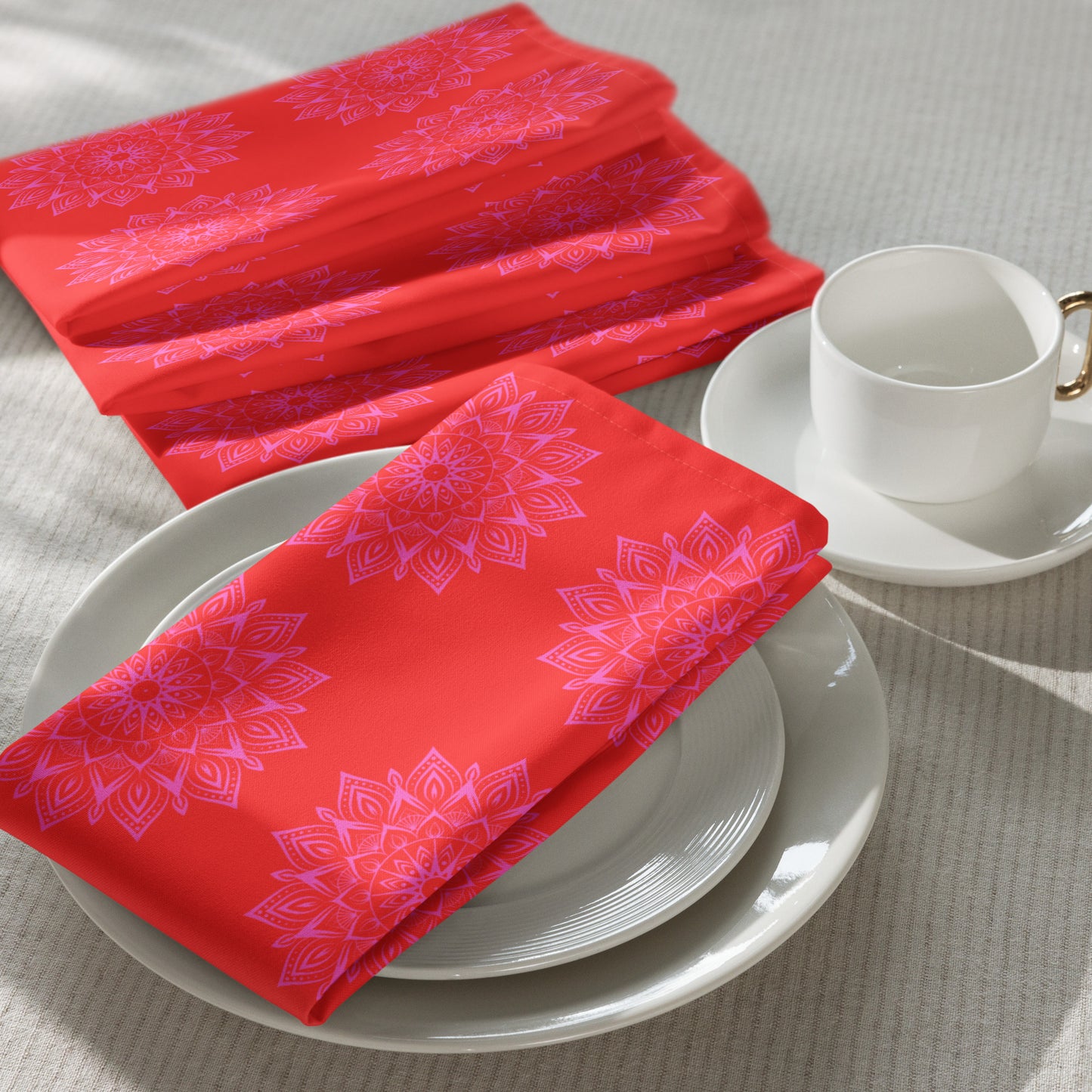 Mandala Logo Orange Pink Cloth napkin set