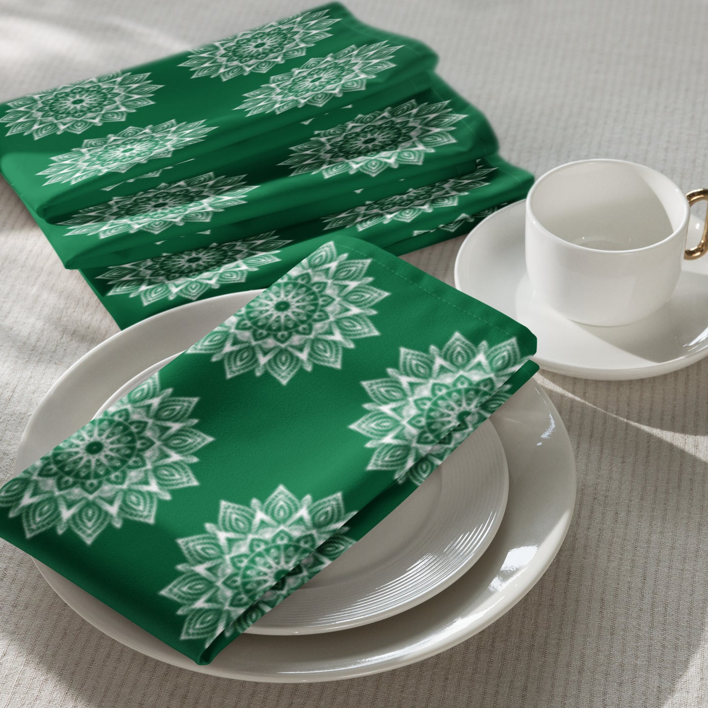 Rainbow Mandala Logo Green Cloth napkin set