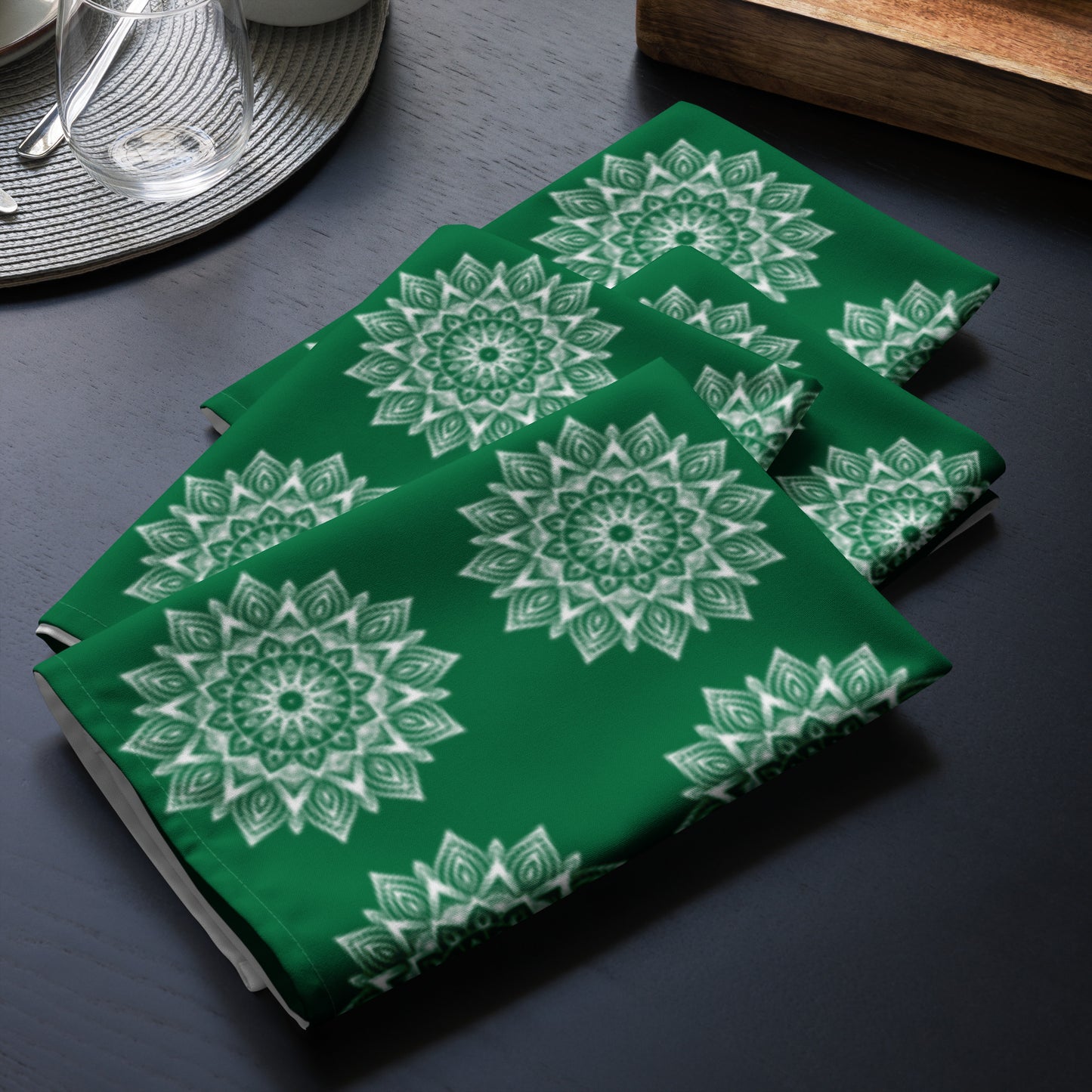 Rainbow Mandala Logo Green Cloth napkin set