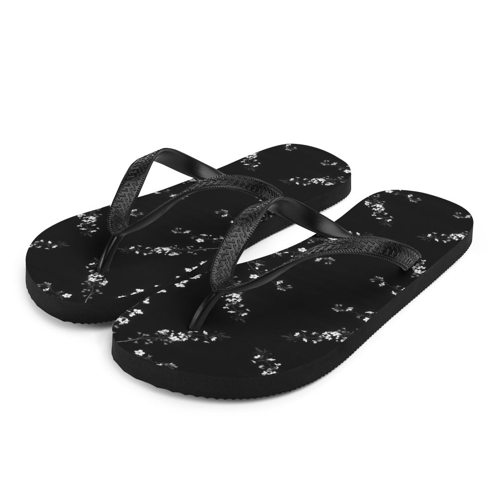 Monochrome Spring Blossom Flip-Flops