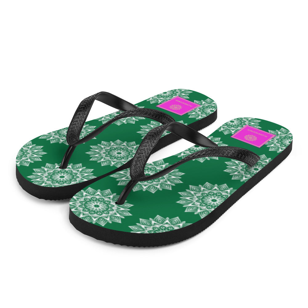 Rainbow Mandala Logo Green Flip-Flops