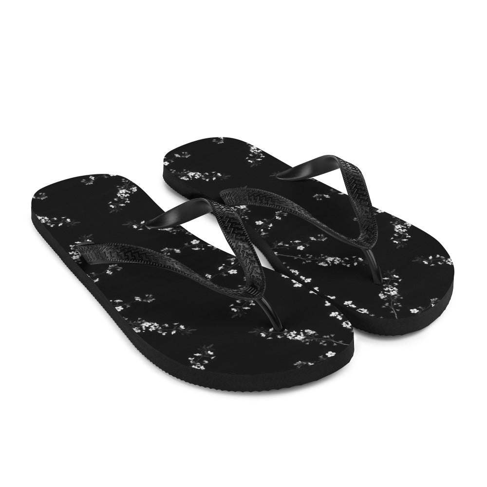 Monochrome Spring Blossom Flip-Flops