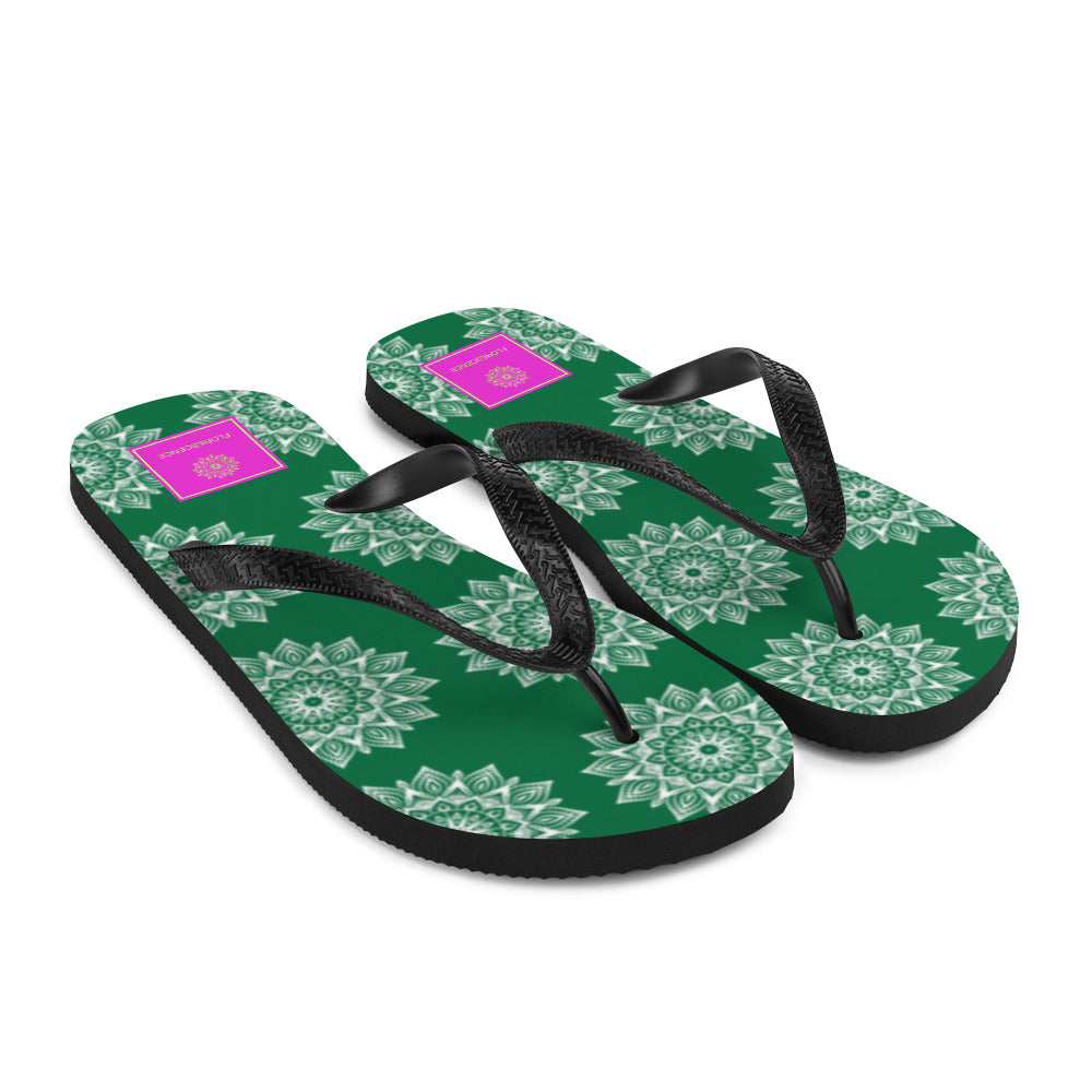 Rainbow Mandala Logo Green Flip-Flops