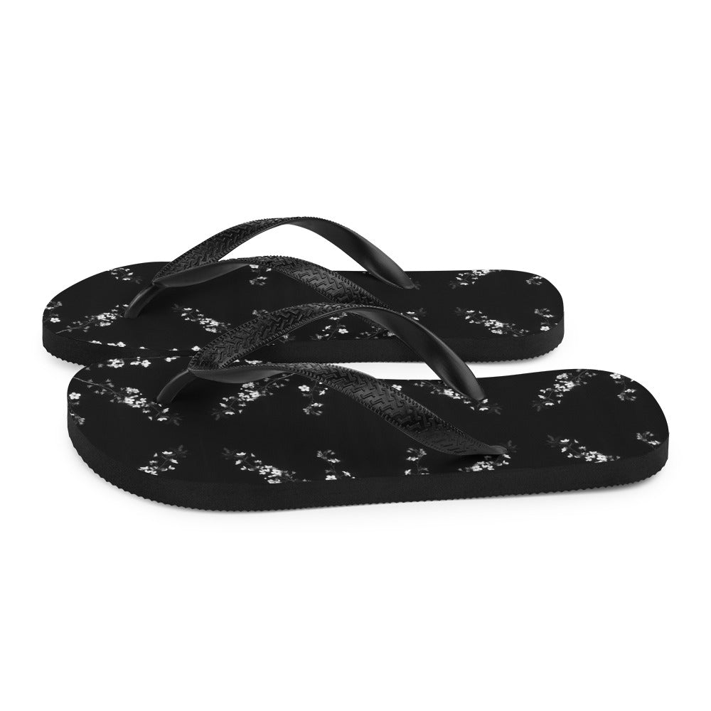 Monochrome Spring Blossom Flip-Flops