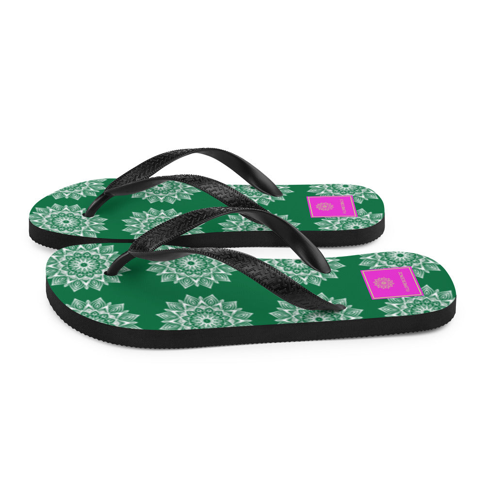 Rainbow Mandala Logo Green Flip-Flops