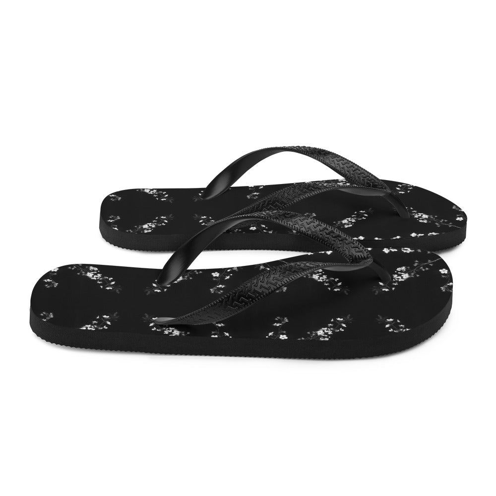 Monochrome Spring Blossom Flip-Flops