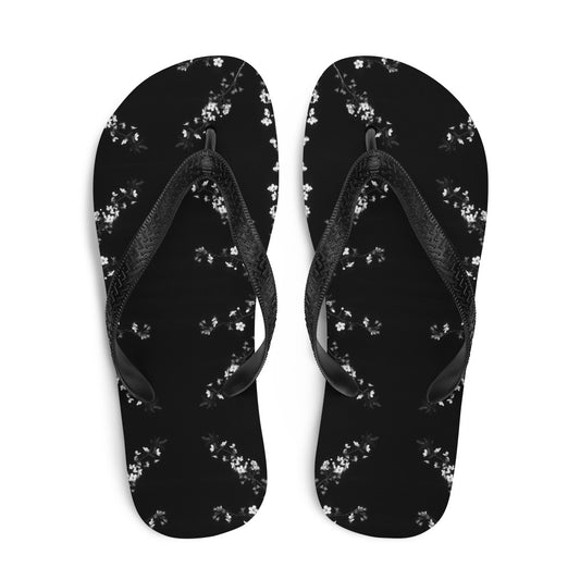 Monochrome Spring Blossom Flip-Flops