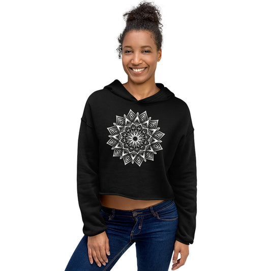 Monochrome Mandala Logo Crop Hoodie